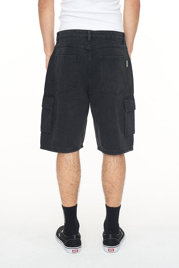 HUFFEWR 3D CARGO DENIM SHORT - BLACK WASH