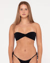 RUSTY SANDALWOOD BANDEAU TWIST BIKINI TOP W/ MIDI BIKINI BOTTOM - BLK