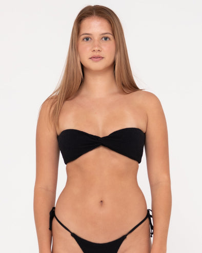 RUSTY SANDALWOOD BANDEAU TWIST BIKINI TOP W/ MIDI BIKINI BOTTOM - BLK