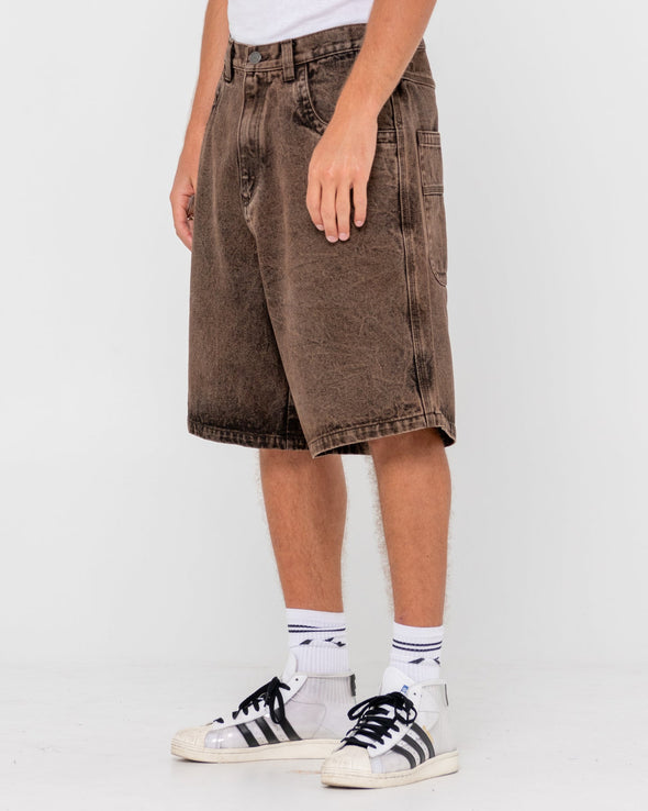 RUSTY R DOT BAGGY OVERDYE JORT - BROWN