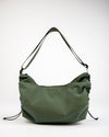 Nylon Handbag With Custom Logo Webbing And Cinching At Sides. 55% Nylon 45% Polyester
Zip Closure