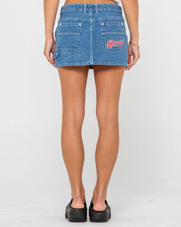 RUSTY BILLIE LOW RISE DENIM MINI SKIRT - MDY