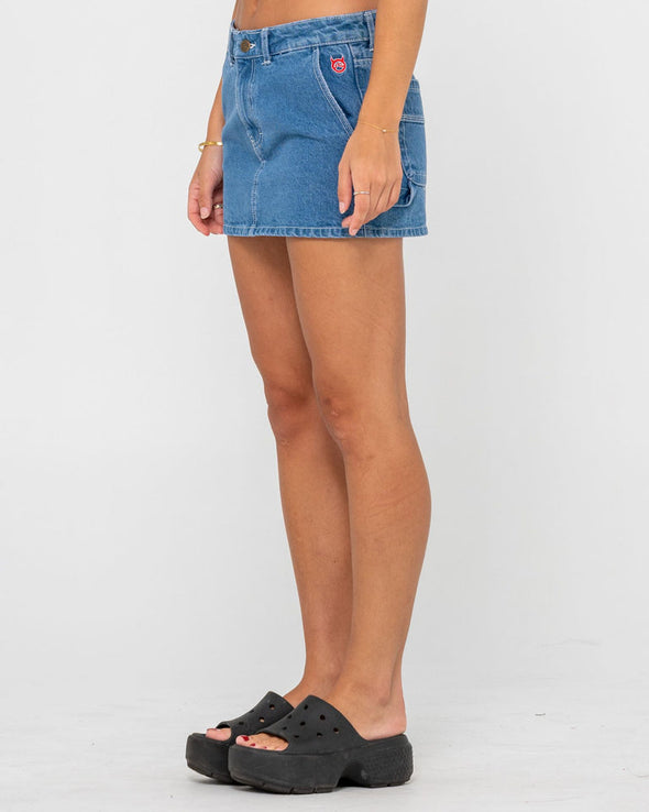 RUSTY BILLIE LOW RISE DENIM MINI SKIRT - MDY