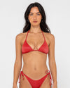 RUSTY SHIMMY MULTIWAY BIKINI TOP W/ MIDI SIDE TIES BIKINI BOTTOM - RED