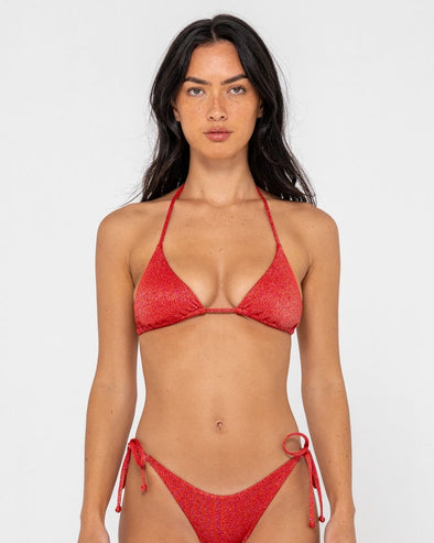 RUSTY SHIMMY MULTIWAY BIKINI TOP W/ MIDI SIDE TIES BIKINI BOTTOM - RED