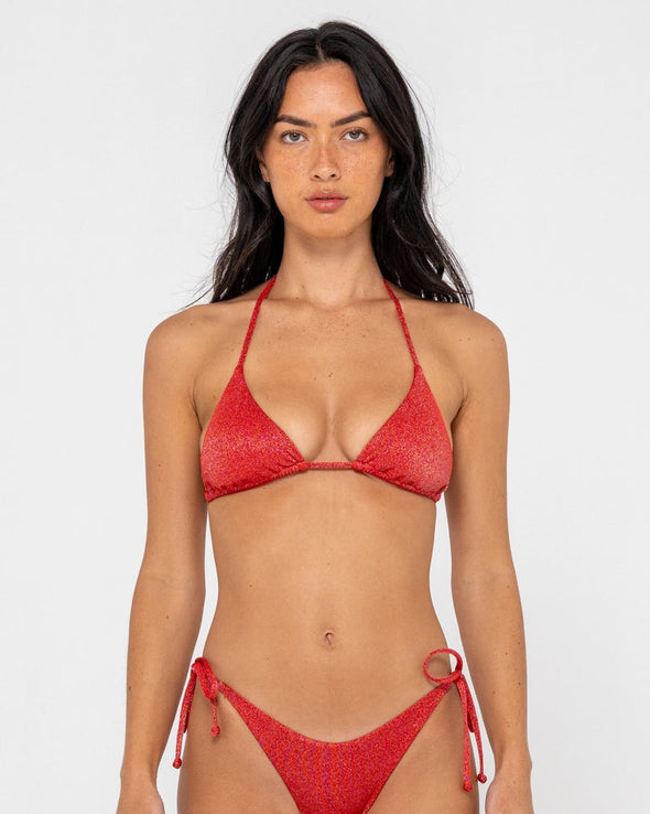 RUSTY SHIMMY MULTIWAY BIKINI TOP W/ MIDI SIDE TIES BIKINI BOTTOM - RED
