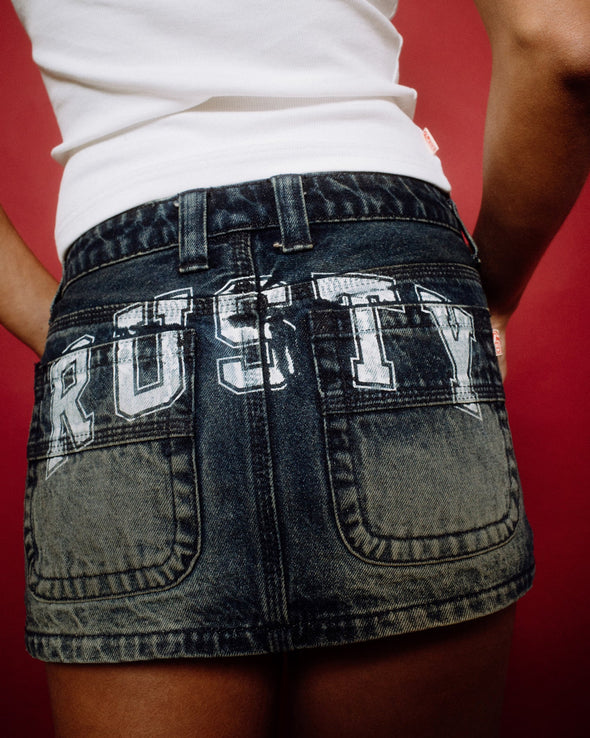 RUSTY NORTY LOW RISE DENIM MICRO MINI SKIRT - DND