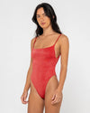 RUSTY SHIMMY HI LEG ONE PIECE - RED