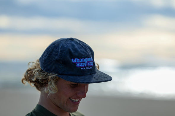 WHANGAMATA SURF SHOP BUBBLE LOGO CORD CAP - PETROL BLUE