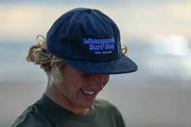 WHANGAMATA SURF SHOP BUBBLE LOGO CORD CAP - PETROL BLUE