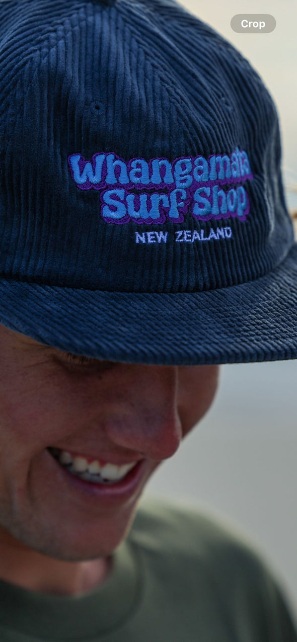 WHANGAMATA SURF SHOP BUBBLE LOGO CORD CAP - PETROL BLUE