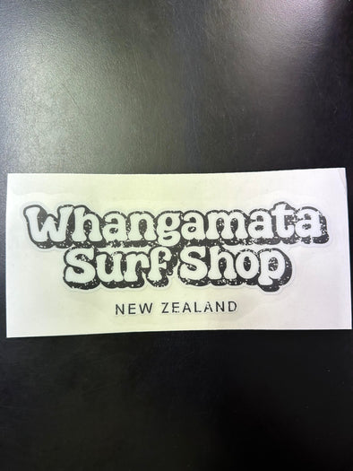 WHANGAMATA SURF SHOP BUBBLE LOGO STICKER - WHITE BASE W/ BLACK PRINT
