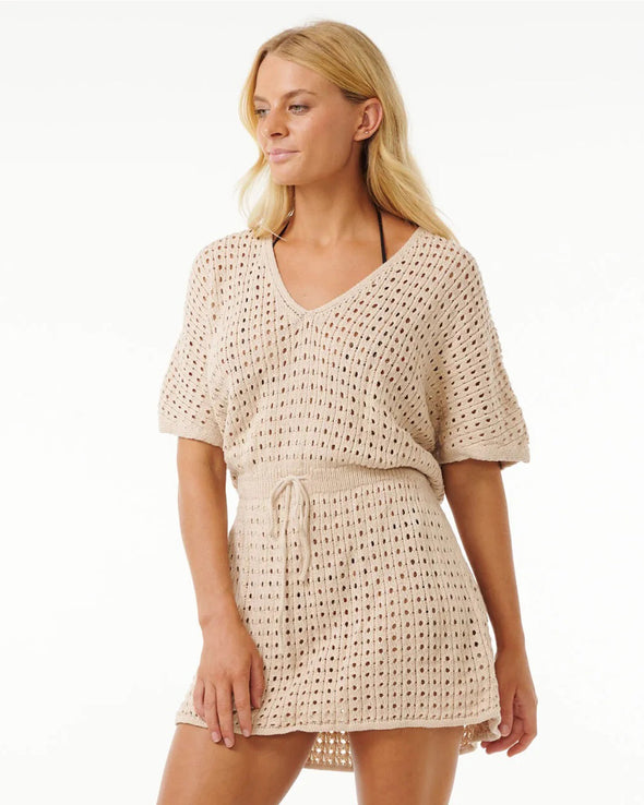 RIP CURL THE SEARCH CROCHET COVER UP - OFF WHITE