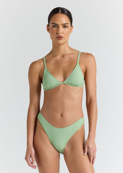 POOLSIDE PARADISO  BRALETTE TRI TIE TOP W/ HI CUT CHEEKY BOTTOM - PALM