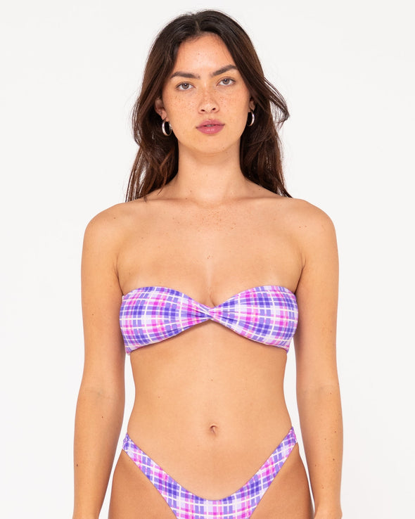 RUSTY CHECKED OUT TWIST BANDEAU W/ MIDI BIKINI PANT - PURPLE NIGHTS