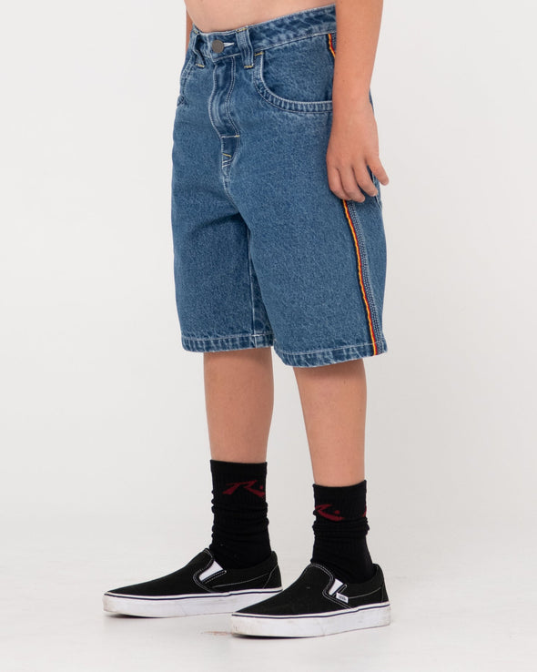 RUSTY FLIP DADDY JEAN SHORT BOYS - MIDDY BLUE RED/GOLD