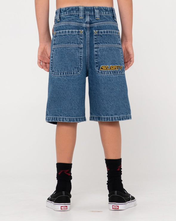 RUSTY FLIP DADDY JEAN SHORT BOYS - MIDDY BLUE RED/GOLD