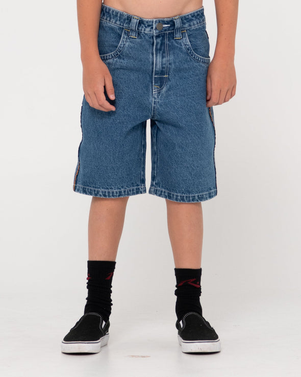 RUSTY FLIP DADDY JEAN SHORT BOYS - MIDDY BLUE RED/GOLD