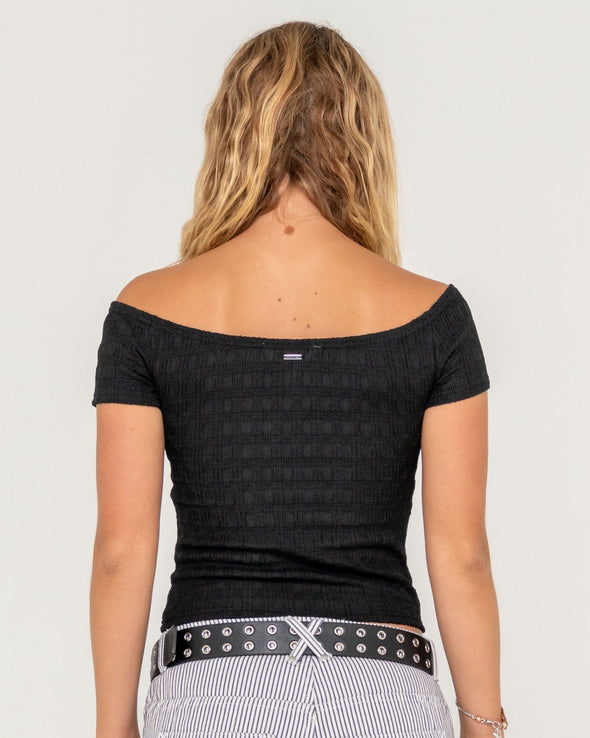 RUSTY CIAO BELLA OFF SHOULDER TOP - BLK