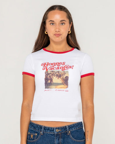 RUSTY BONES VACANCES RINGER BABY TEE - WHT