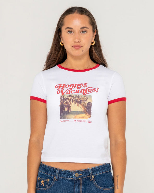 RUSTY BONES VACANCES RINGER BABY TEE - WHT
