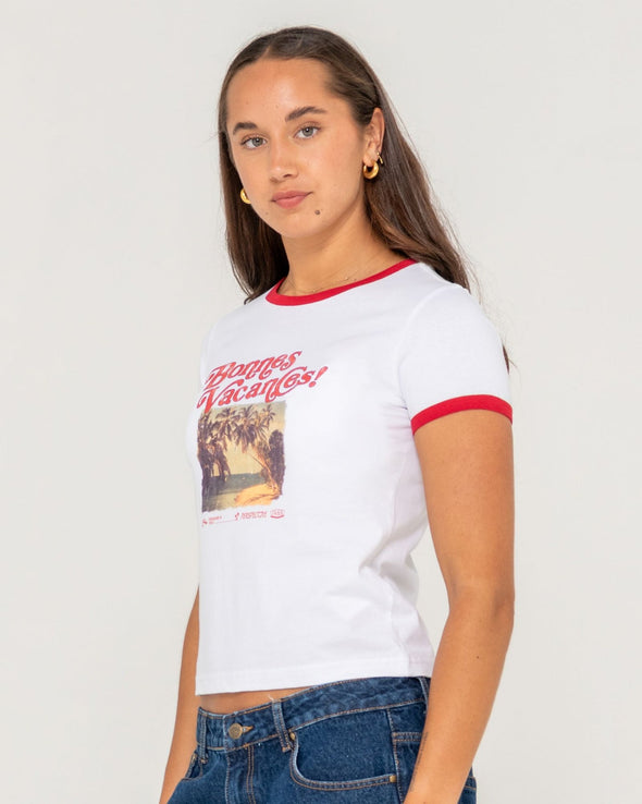 RUSTY BONES VACANCES RINGER BABY TEE - WHT
