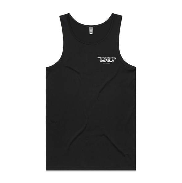 WHANGAMATA SURF MENS BUBBLE LOGO SINGLET - BLACK