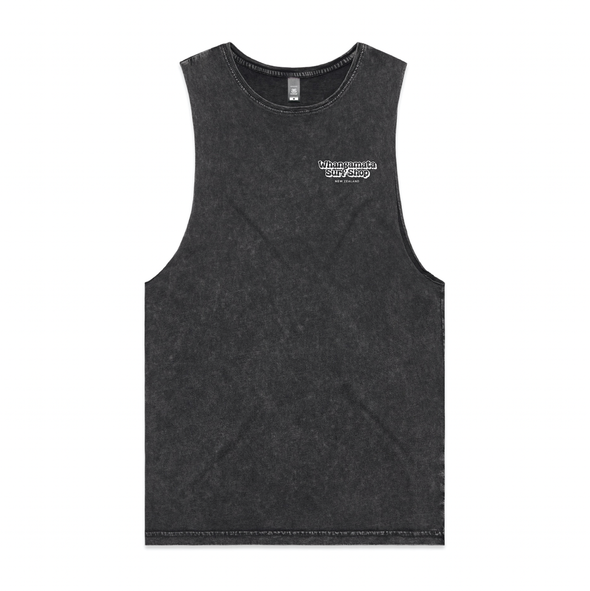 WHANGAMATA SURF MENS BUBBLE LOGO MUSCLE SINGLET - BLACK STONE