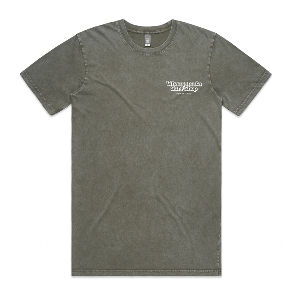 WHANGAMATA SURF SHOP BUBBLE LOGO TEE - MOSS STONE