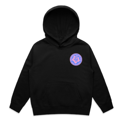 WHANGAMATA SURF SHOP GIRLS HIBISCUS PATCH PUFF PRINT HOOD - BLACK