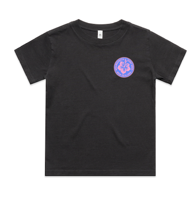 WHANGAMATA SURF SHOP GIRLS HIBISCUS PATCH PUFF PRINT TEE - FADED BLACK