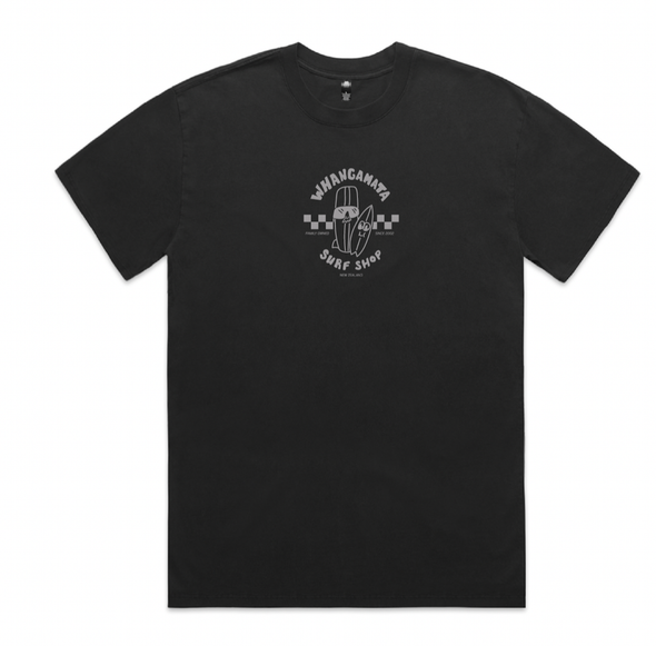 WHANGAMATA SURF SHOP SURF DUDES TEE - FADED BLACK