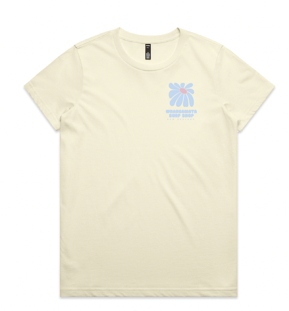 WHANGAMATA SURF SHOP FLOWER TEE - BUTTER