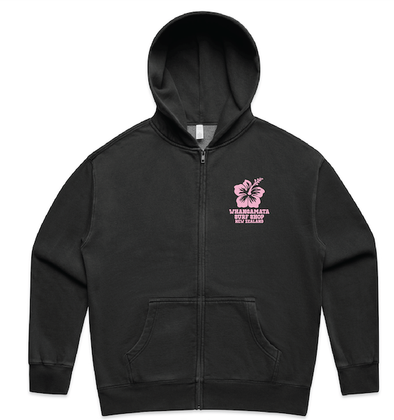 WHANGAMATA SURF SHOP HIBISCUS BLOOM ZIP  HOOD - FADED BLACK