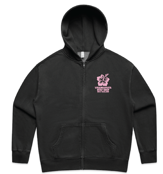 WHANGAMATA SURF SHOP HIBISCUS BLOOM ZIP  HOOD - FADED BLACK