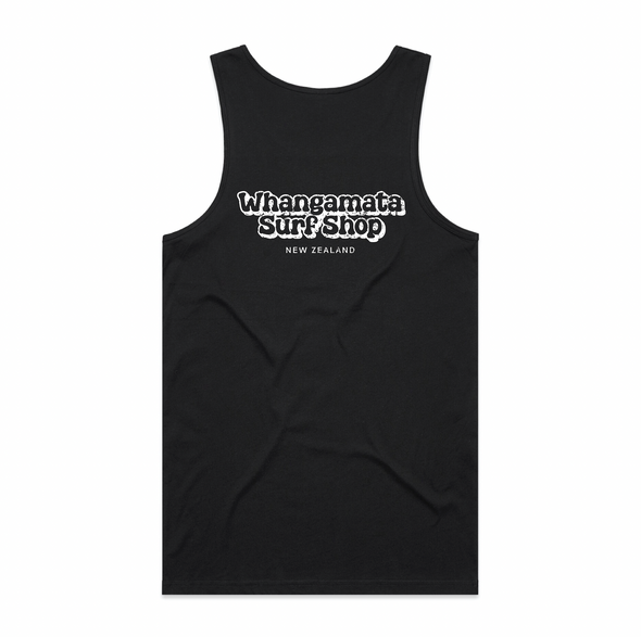 WHANGAMATA SURF MENS BUBBLE LOGO SINGLET - BLACK