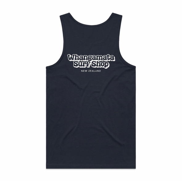 WHANGAMATA SURF MENS BUBBLE LOGO SINGLET - NAVY