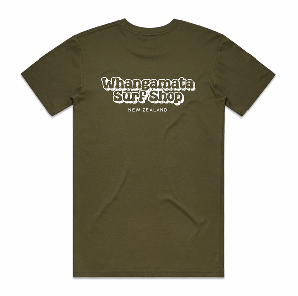 WHANGAMATA SURF SHOP BUBBLE LOGO TEE - ARMY