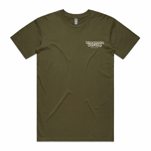 WHANGAMATA SURF SHOP BUBBLE LOGO TEE - ARMY