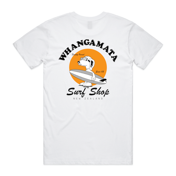 WHANGAMATA SURF SHOP MENS SURF DOG TEE - WHITE