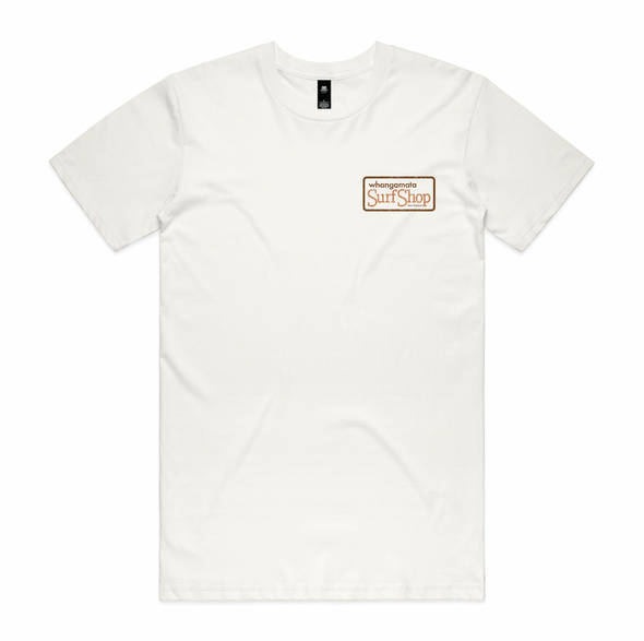 WHANGAMATA SURF SHOP BOX LOGO TEE - NATURAL