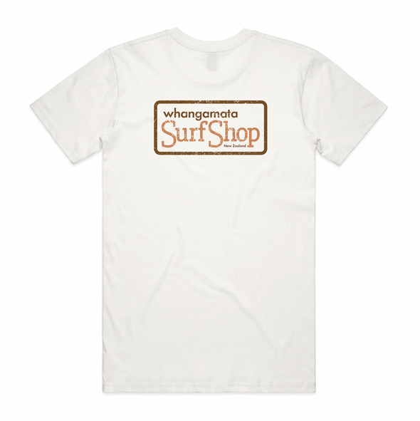 WHANGAMATA SURF SHOP BOX LOGO TEE - NATURAL