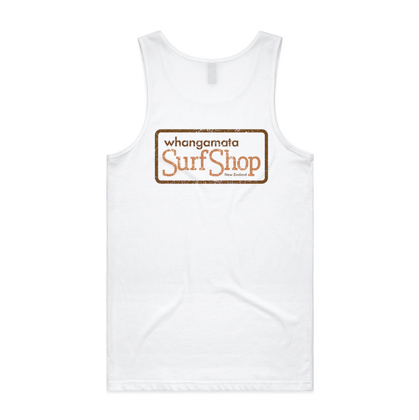 WHANGAMATA SURF SHOP BOX LOGO SINGLET - WHITE