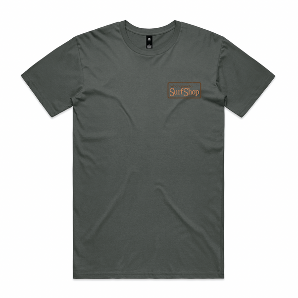 WHANGAMATA SURF SHOP BOX LOGO TEE - CHARCOAL