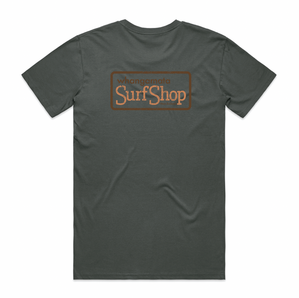 WHANGAMATA SURF SHOP BOX LOGO TEE - CHARCOAL