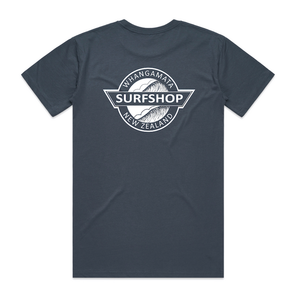 WHANGAMATA SURF SHOP LOGO TEE - PETROL BLUE