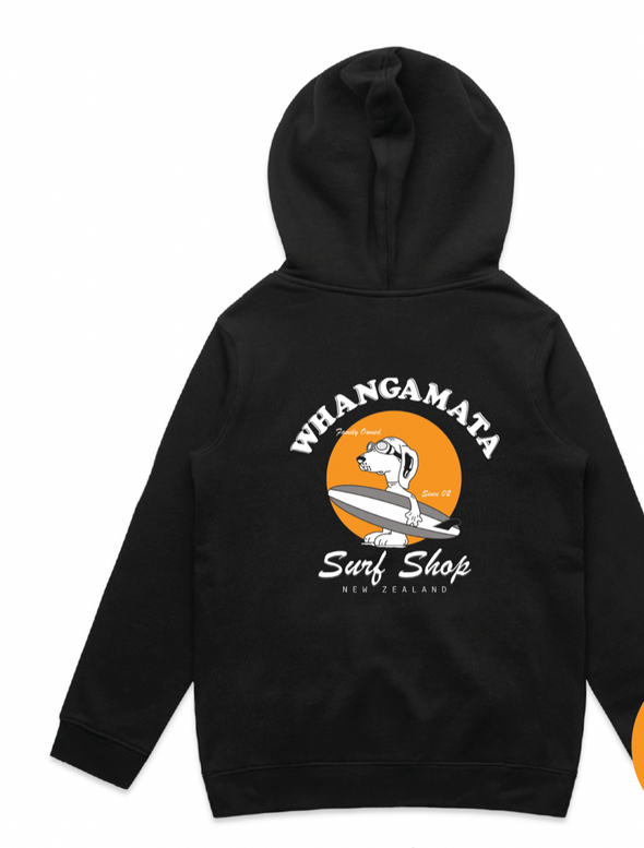 WHANGAMATA SURF SHOP BOYS SURF DOG HOOD - BLACK