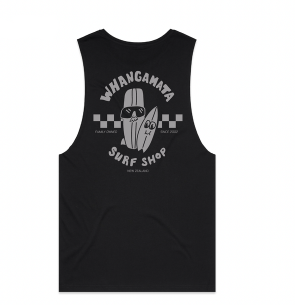 WHANGAMATA SURF SHOP SURF DUDES SINGLET - BLACK