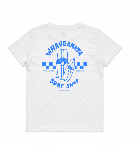 WHANGAMATA SURF SHOP KIDS SURF DUDES TEE - WHITE