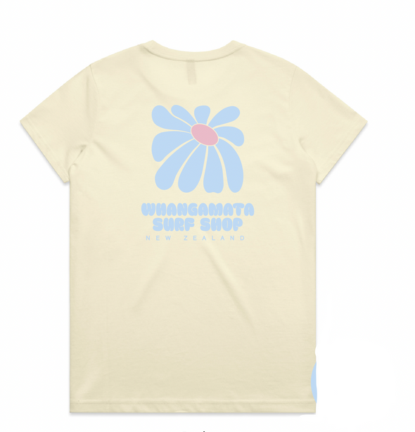 WHANGAMATA SURF SHOP FLOWER TEE - BUTTER